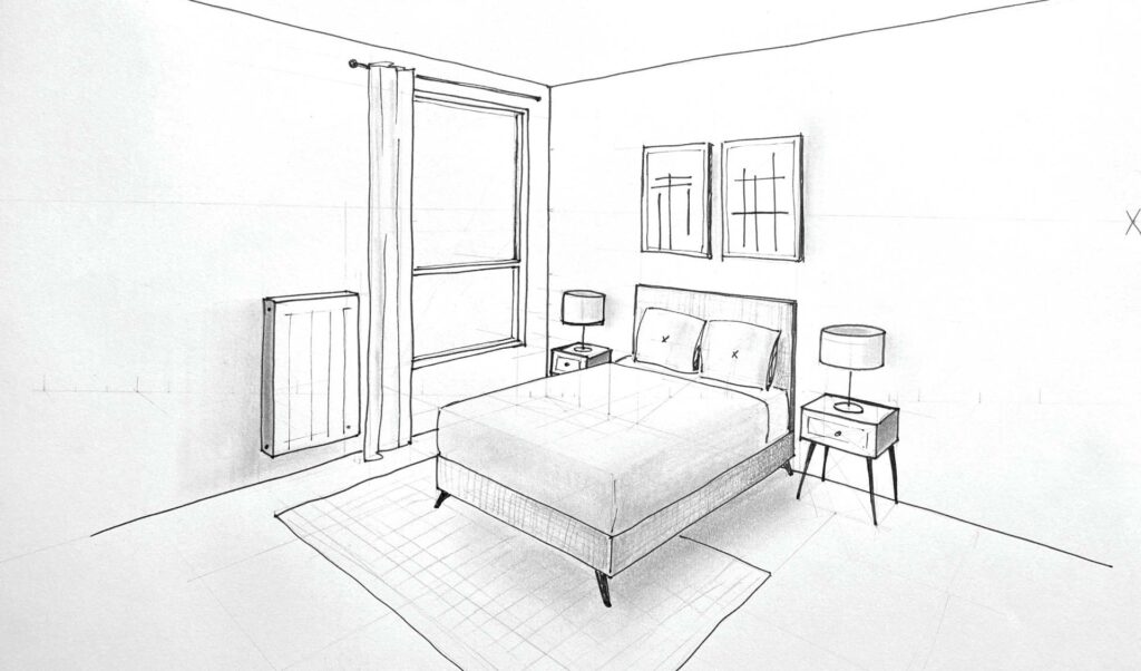 croquis en perspective chambre