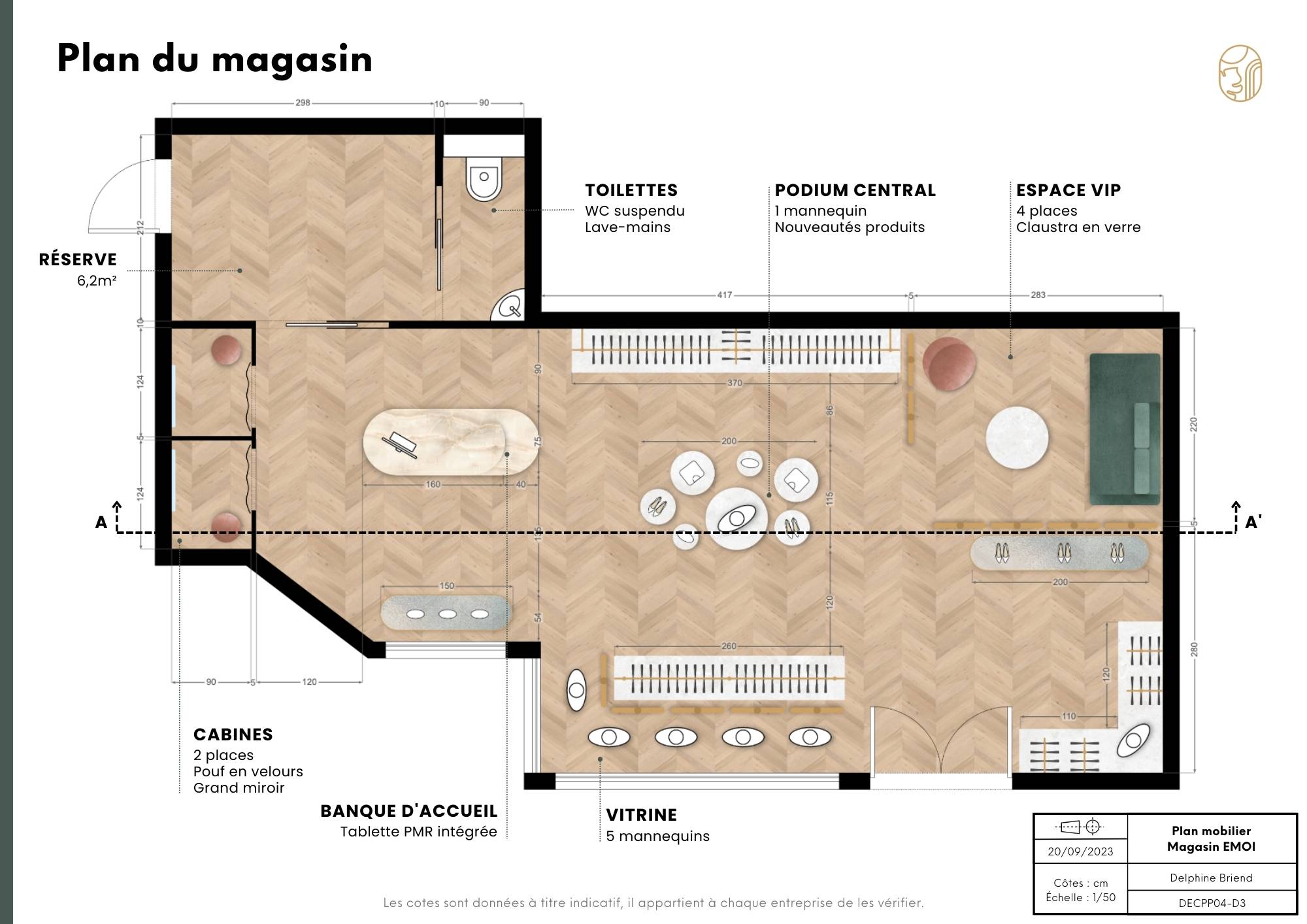 Plan du magasin avec mobilier et en couleurs